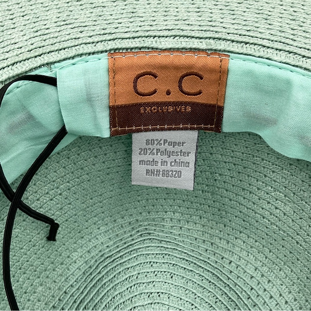 NWT C.C. Mint Green Straw Panama Hat with Braided Band - Picture 7 of 10